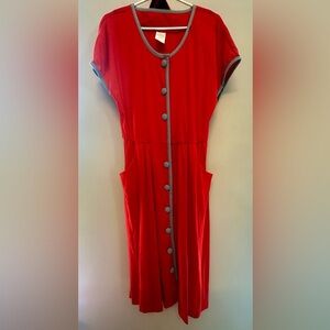 Vintage 80s Red Midi Dress with Button Accents & Detached Belt Size 12